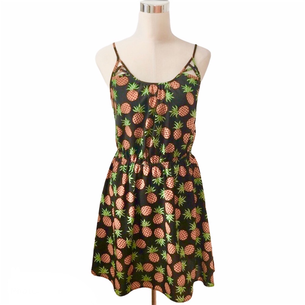 mine Pineapple Print Mini Dress in Black Size S